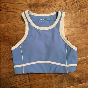 WILO Blue white High Neck ribbed padded Bra workout Top size S perfect condition